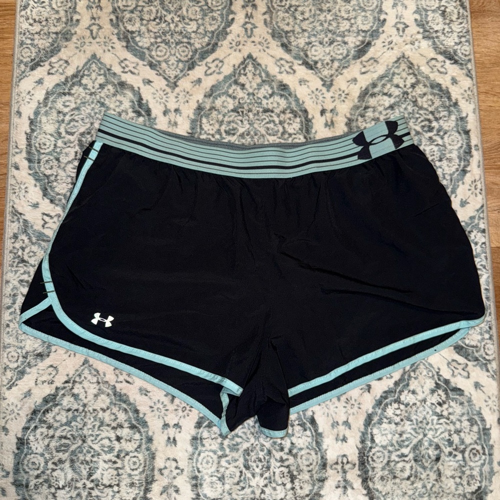 Under Armour Women's Black Shorts with Light Blue Trim